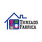 Logo of Threads Fabrica with a stylized house and fabric-related icons on a white background.